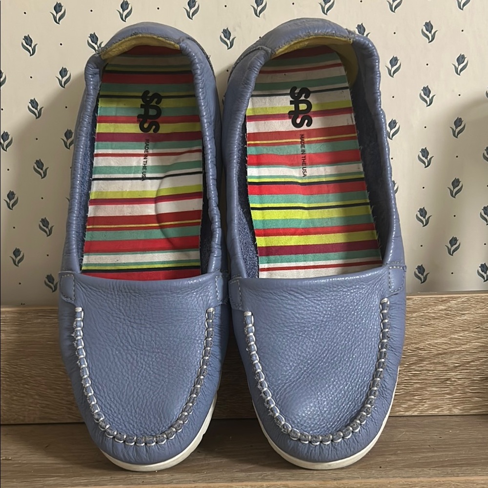 SAS Periwinkle Leather Loafers with Striped Insole